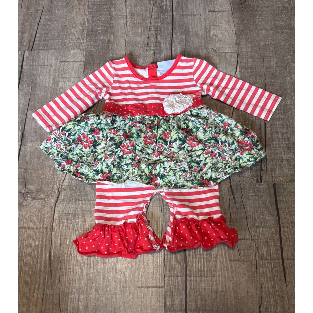 Serendipity Girls Christmas Outfit 3M – Striped Top & Ruffle Pants‎ Festive Set